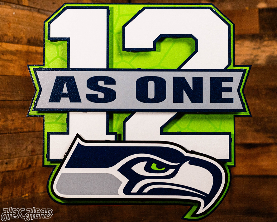 Seattle Seahawks - Hex Head EXCLUSIVE "12 As One" Wordmark 3D Metal Wall Art