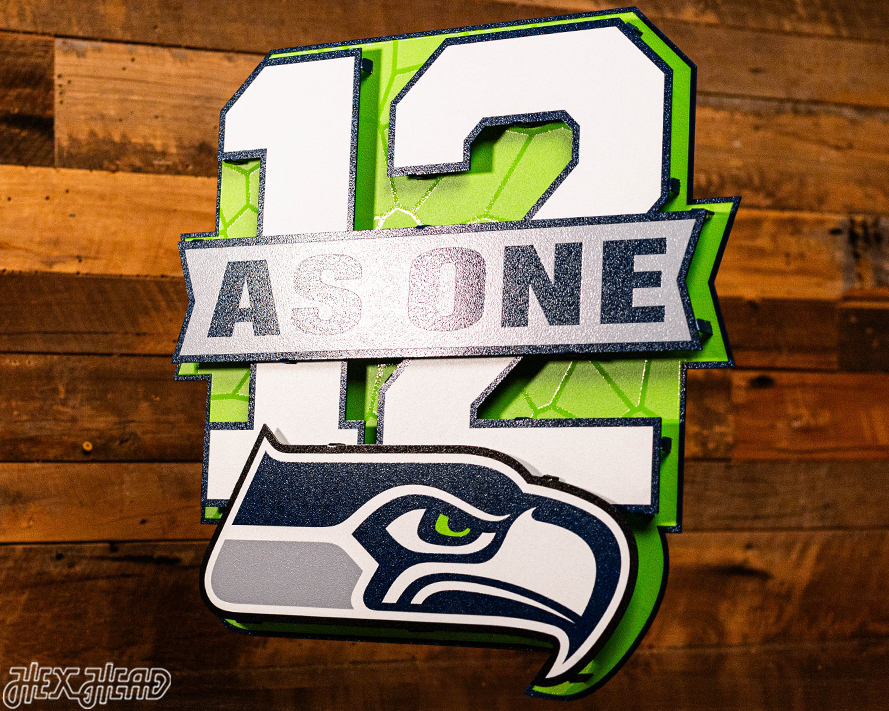 Seattle Seahawks - Hex Head EXCLUSIVE "12 As One" Wordmark 3D Metal Wall Art