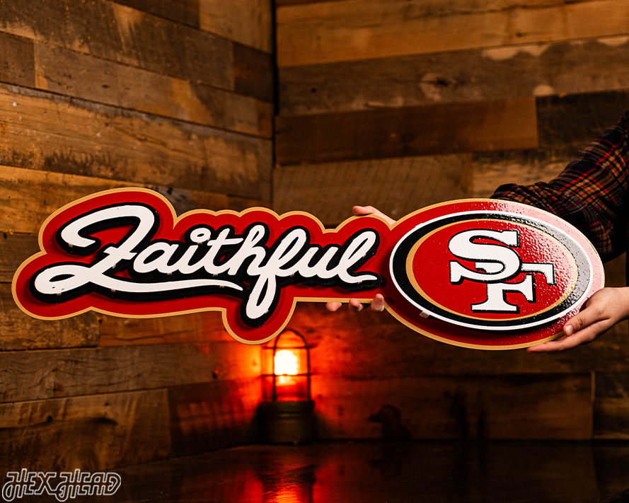 San Francisco 49ers - Hex Head EXCLUSIVE "Faithful" Wordmark 3D Metal Wall Art