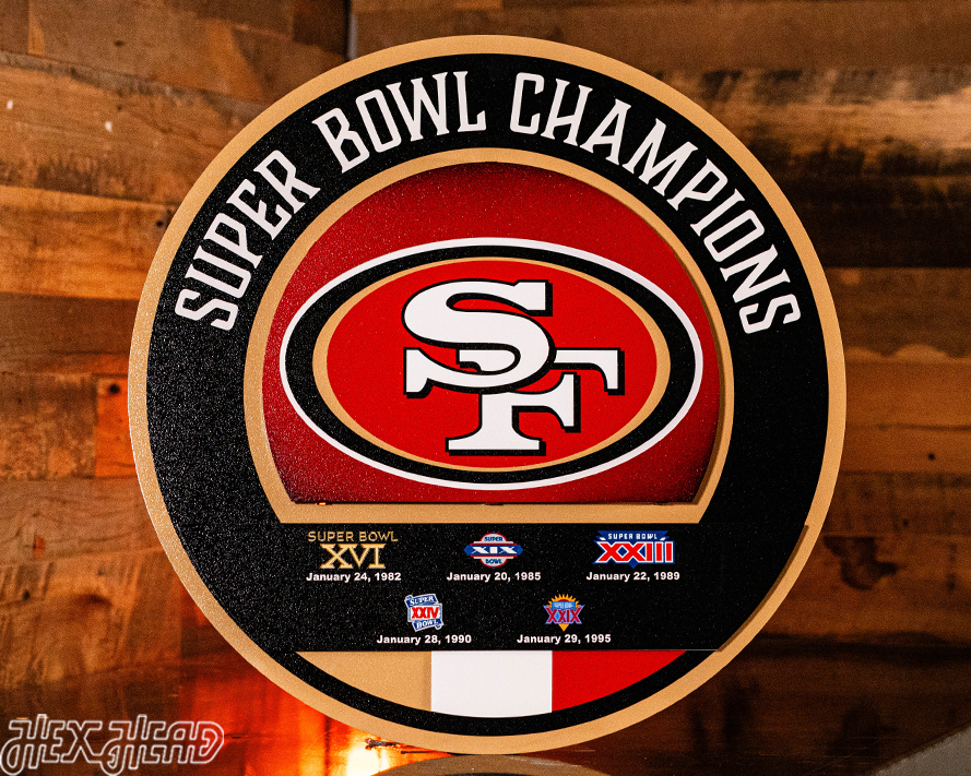 San Francisco 49ers DYNASTY Super Bowl Past Wins w/ Replaceable Icon Plate  3D Vintage Metal Wall Art