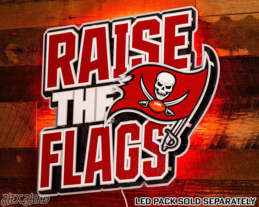 Tampa Bay Buccaneers - Hex Head EXCLUSIVE "Raise The Flags" Wordmark 3D Metal Wall Art