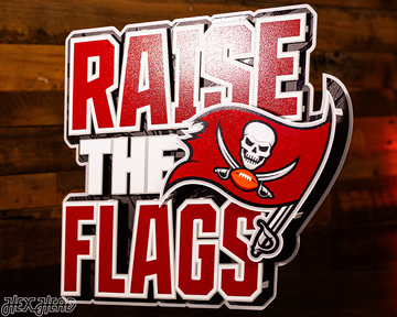 Tampa Bay Buccaneers - Hex Head EXCLUSIVE "Raise The Flags" Wordmark 3D Metal Wall Art