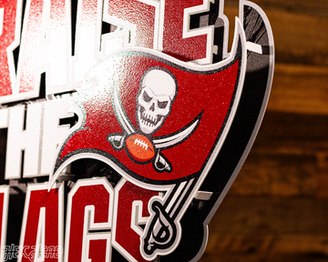 Tampa Bay Buccaneers - Hex Head EXCLUSIVE "Raise The Flags" Wordmark 3D Metal Wall Art