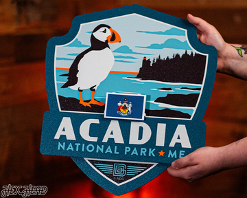 Acadia National Park Badge 3D Metal Wall Art