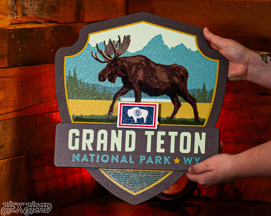 Grand Teton National Park Badge 3D Metal Wall Art