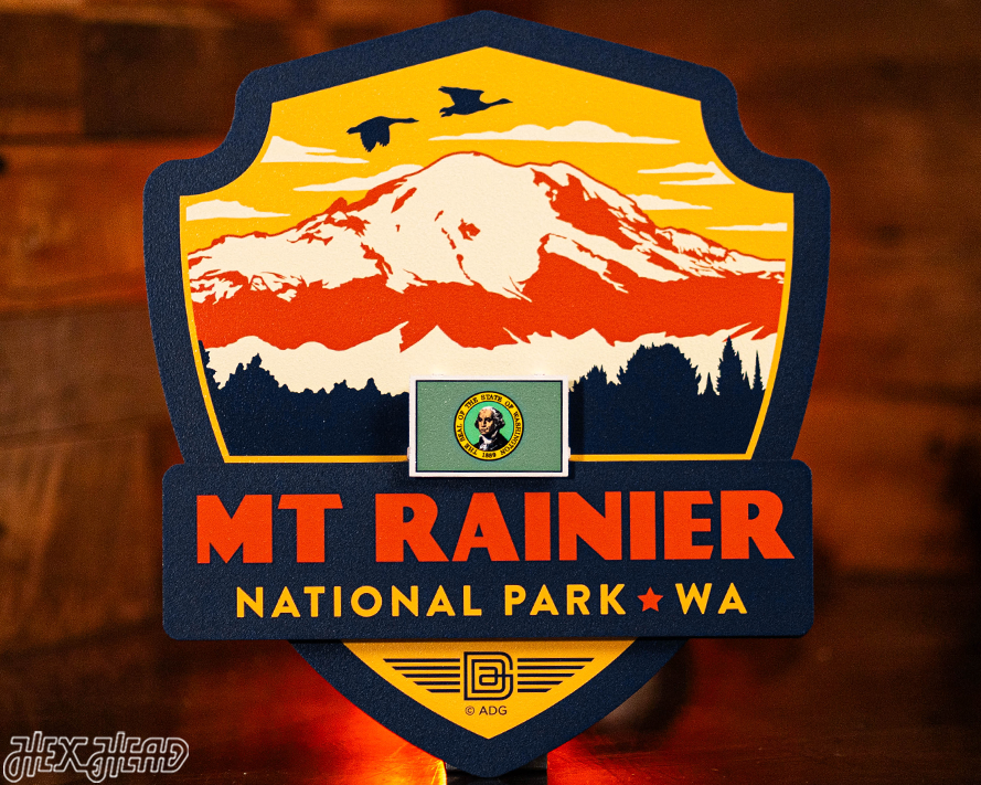 Mount Rainier National Park Badge 3D Metal Wall Art