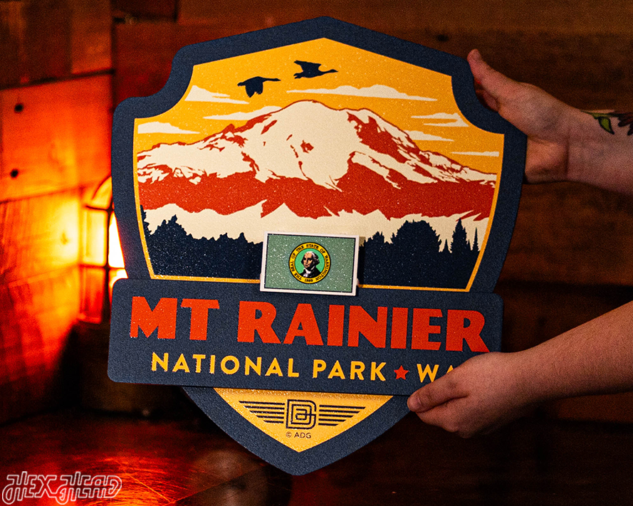 Mount Rainier National Park Badge 3D Metal Wall Art