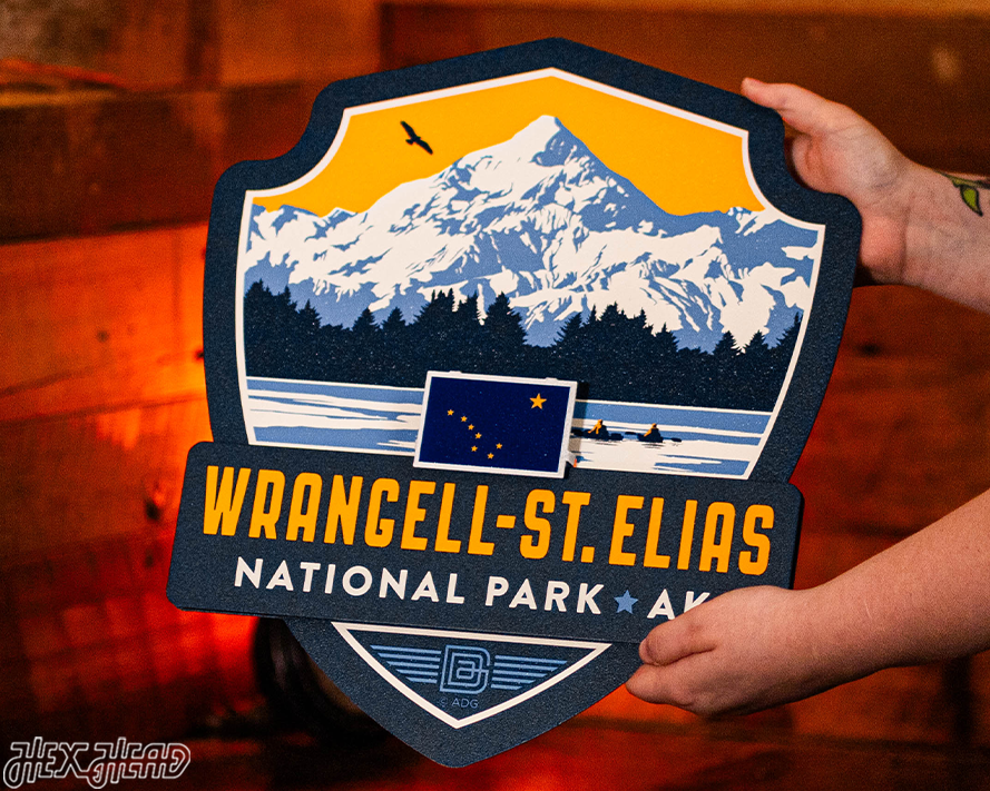 Wrangell-St. Elias National Park Badge 3D Metal Wall Art