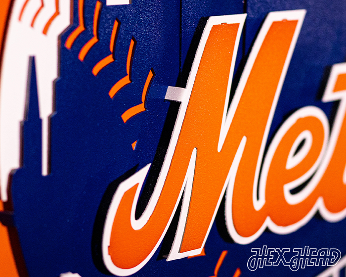 New York Mets Crest 3D Blue & Orange Vintage Metal Wall Art – Hex Head Art