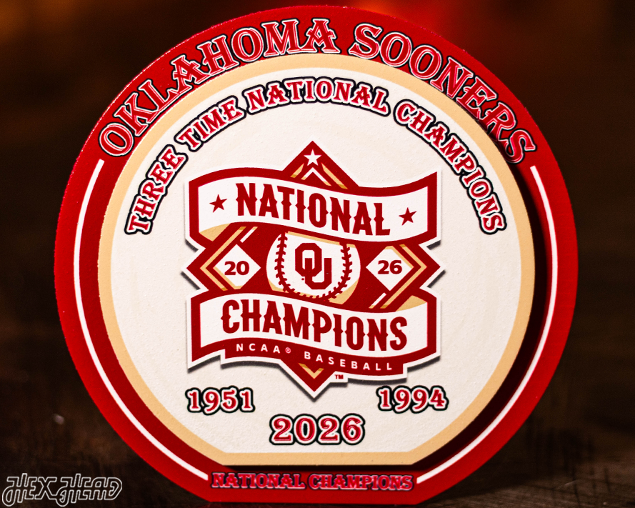 8" Oklahoma Sooners 2026 Baseball National Champions "Double Play" On the Shelf or on the Wall Art