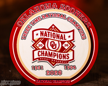 8" Oklahoma Sooners 2026 Baseball National Champions "Double Play" On the Shelf or on the Wall Art