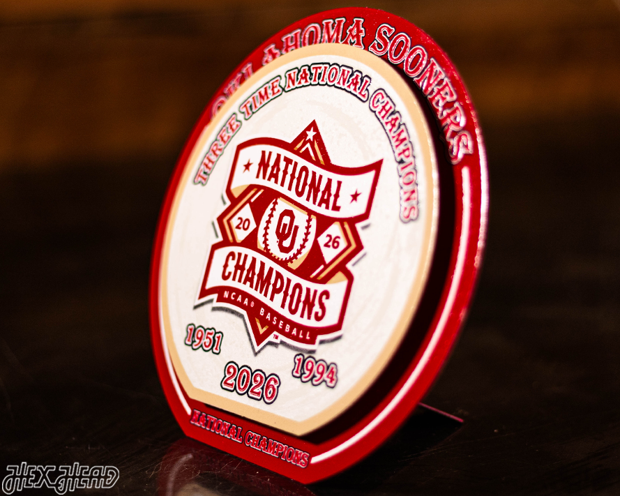 8" Oklahoma Sooners 2026 Baseball National Champions "Double Play" On the Shelf or on the Wall Art