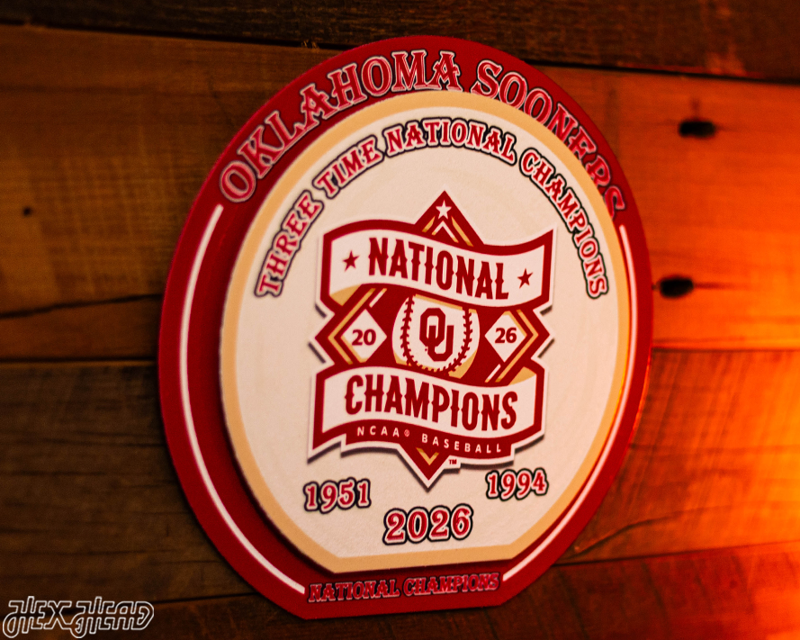 8" Oklahoma Sooners 2026 Baseball National Champions "Double Play" On the Shelf or on the Wall Art