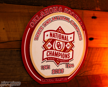 8" Oklahoma Sooners 2026 Baseball National Champions "Double Play" On the Shelf or on the Wall Art