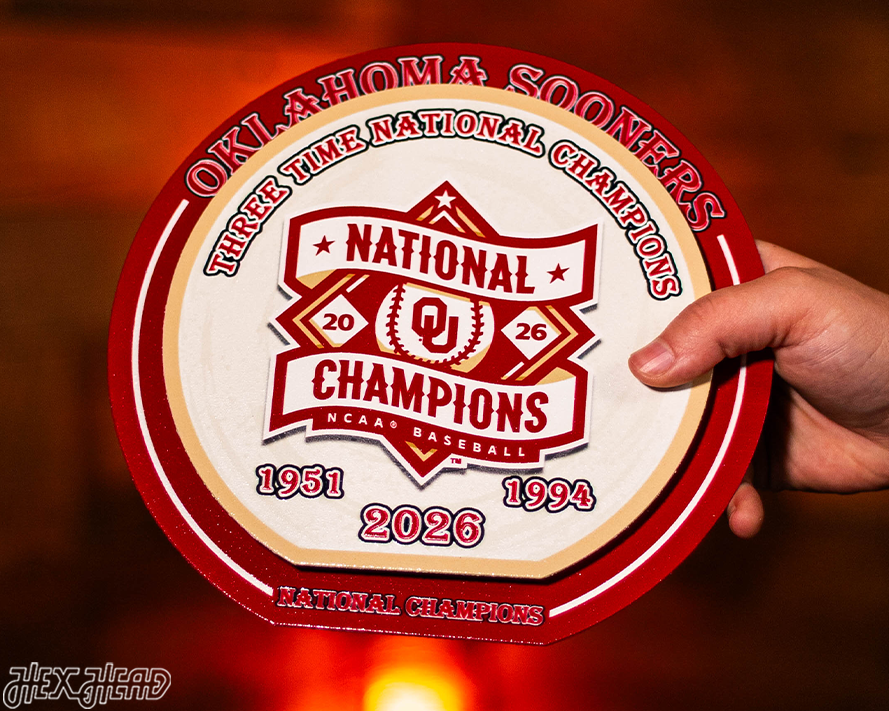 8" Oklahoma Sooners 2026 Baseball National Champions "Double Play" On the Shelf or on the Wall Art