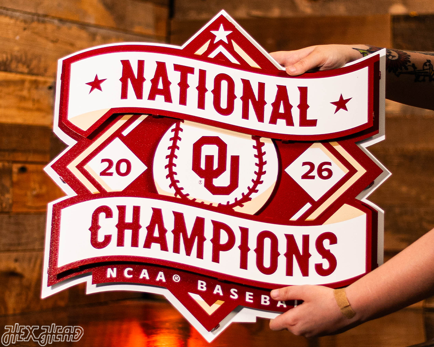 Oklahoma Sooners 2026 Baseball National Champions 3D Metal Wall Art