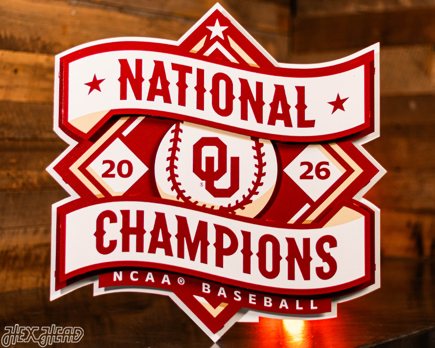 Oklahoma Sooners 2026 Baseball National Champions 3D Metal Wall Art