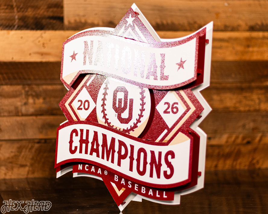 Oklahoma Sooners 2026 Baseball National Champions 3D Metal Wall Art
