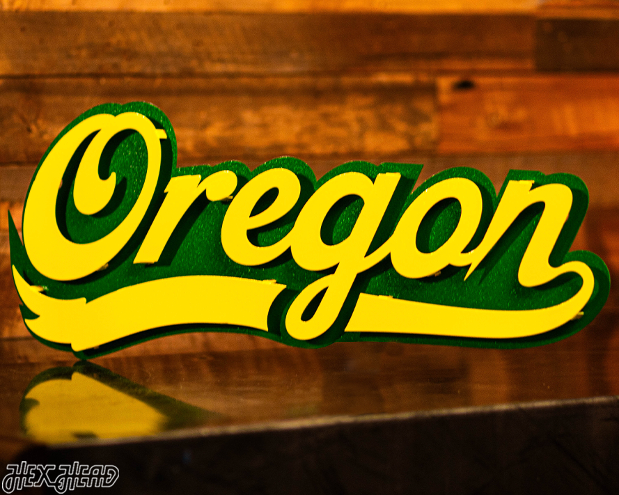 Oregon Ducks  Script 3D Vintage Metal Wall Art