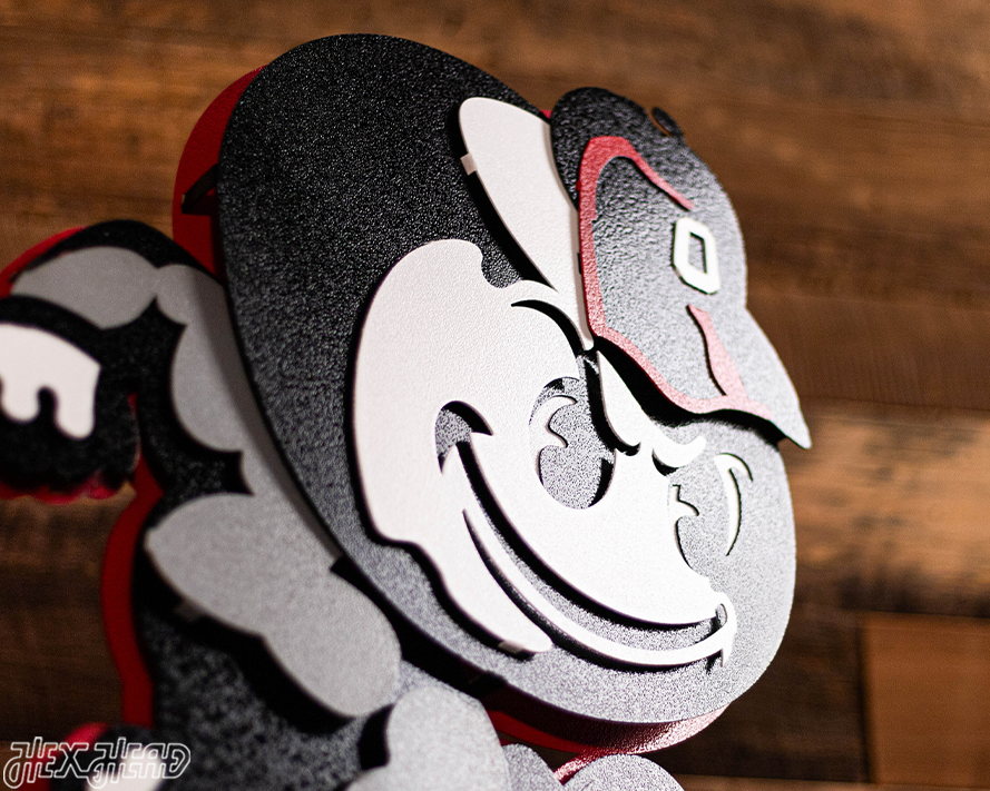 Ohio State "Brutus" Mascot 3D Vintage Metal Wall Art