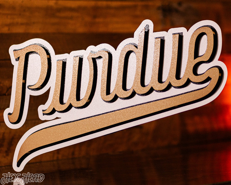Purdue Script Background Purdue Boilermakers Script 3D Metal Wall Art