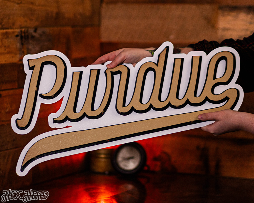 Purdue Script Background Purdue Boilermakers Script 3D Metal Wall Art