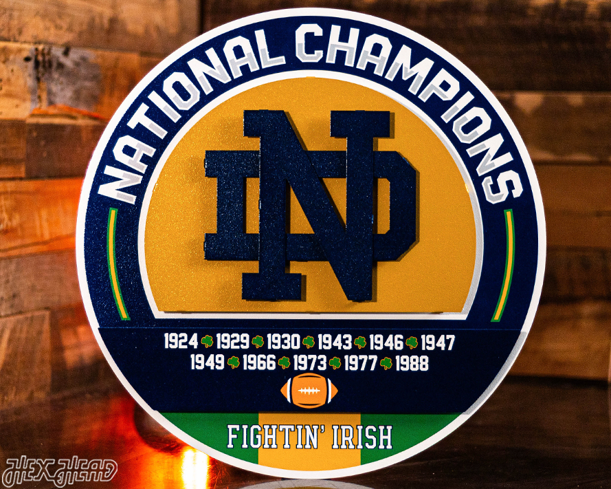 Notre Dame DYNASTY - Football National Champions Wins w/ Replaceable Icon Plate 3D Vintage Metal Wall Art