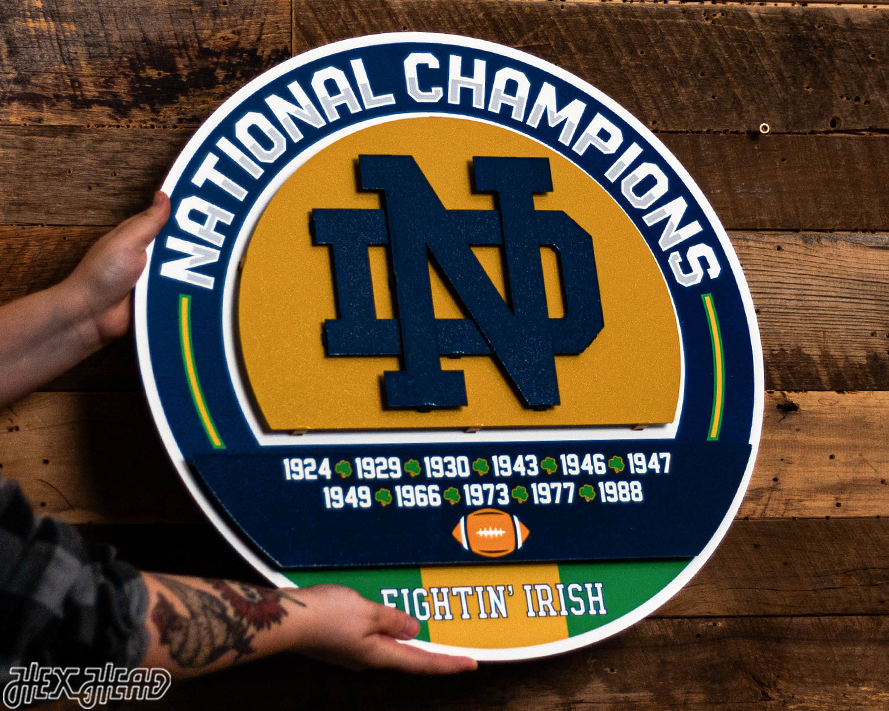 Notre Dame DYNASTY - Football National Champions Wins w/ Replaceable Icon Plate 3D Vintage Metal Wall Art