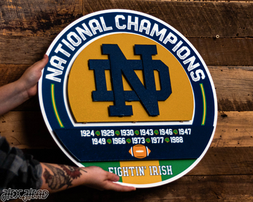 Notre Dame DYNASTY - Football National Champions Wins w/ Replaceable Icon Plate 3D Vintage Metal Wall Art