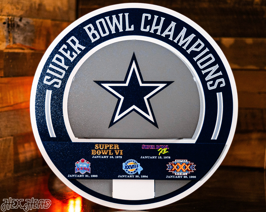 Dallas Cowboys DYNASTY - Super Bowl Wins w/ Replaceable Icon Plate 3D Vintage Metal Wall Art