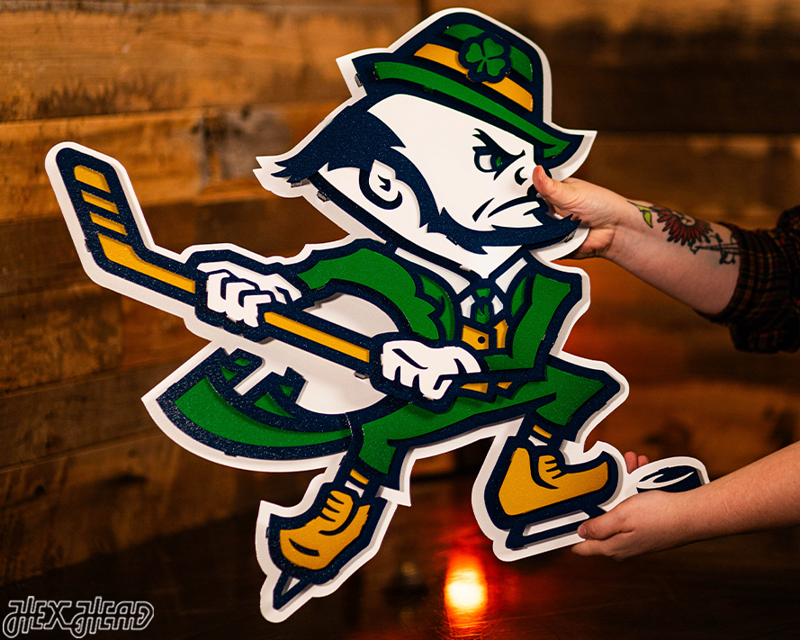 Notre Dame Fighting Irish Hockey Leprechaun 3D Vintage Metal Wall Art