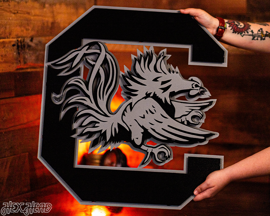 MONOCHROME - South Carolina Gamecocks "Block C" 3D Vintage Metal Wall Art