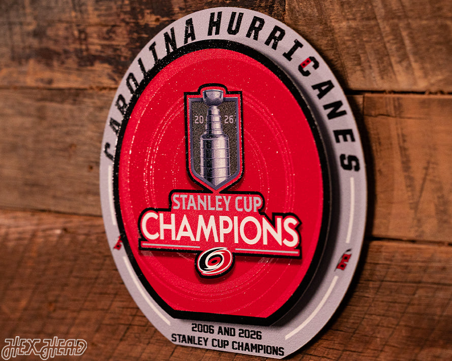8" Carolina Hurricanes 2026 Stanley Cup Champions "Double Play" On the Shelf or on the Wall Art