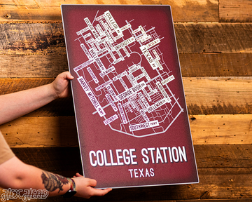 College Station, Texas School Street Poster Single Layer Metal Wall Art