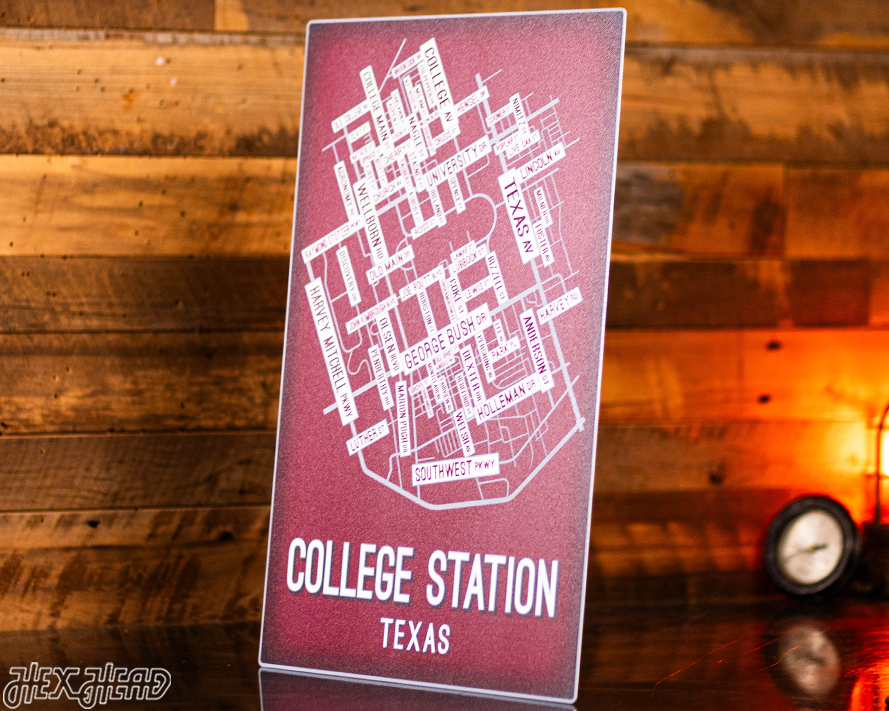 College Station, Texas School Street Poster Single Layer Metal Wall Art