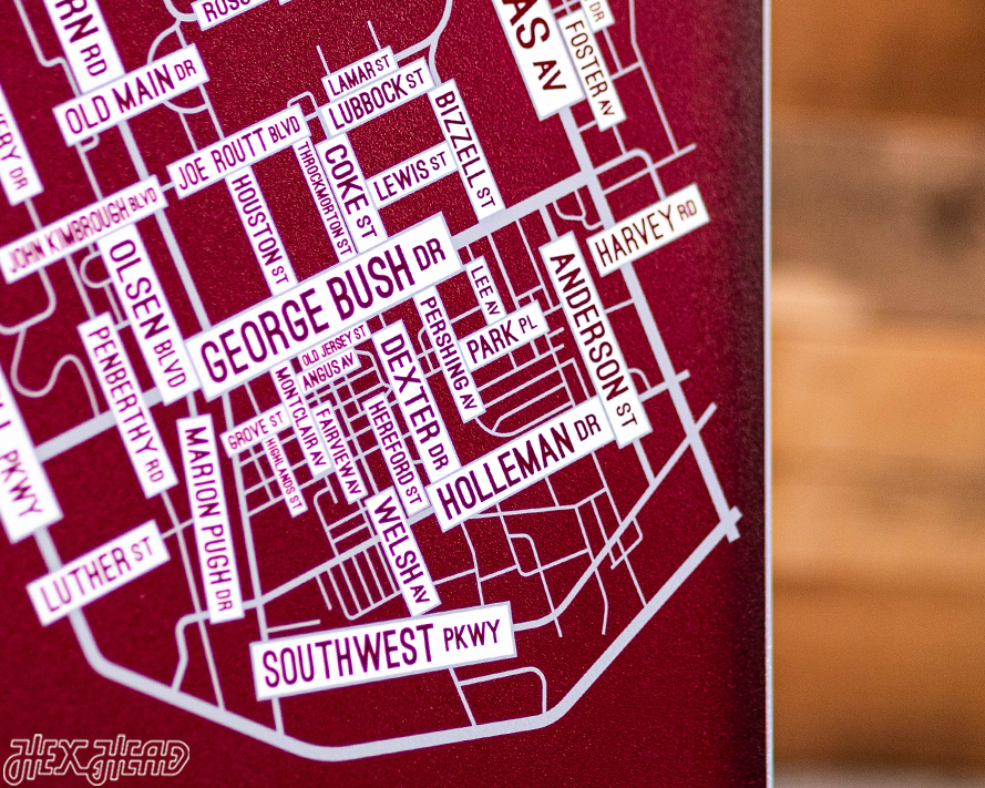 College Station, Texas School Street Poster Single Layer Metal Wall Art