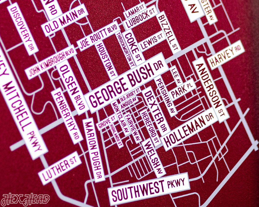 College Station, Texas School Street Poster Single Layer Metal Wall Art