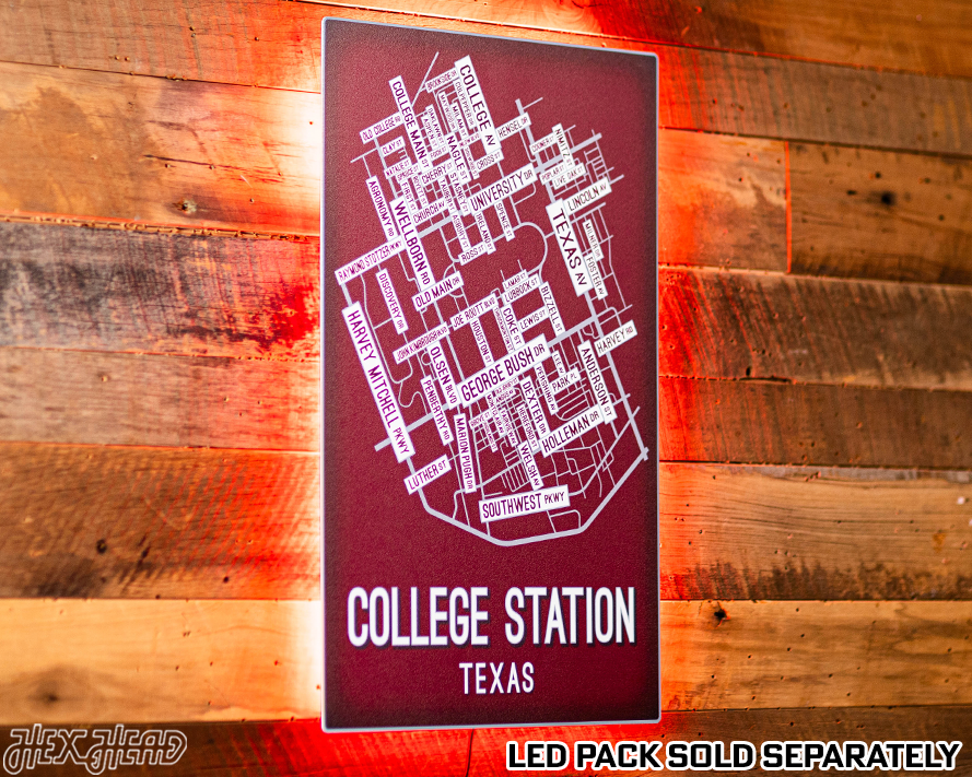 College Station, Texas School Street Poster Single Layer Metal Wall Art
