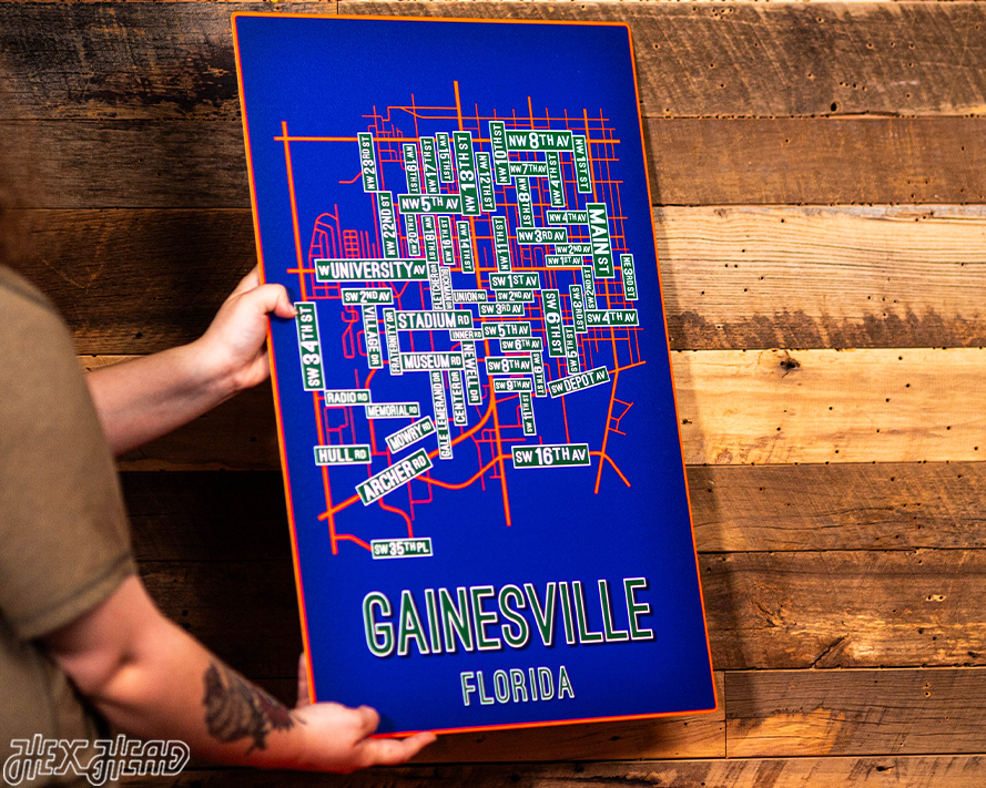 Gainesville, Florida School Street Poster Single Layer Metal Wall Art