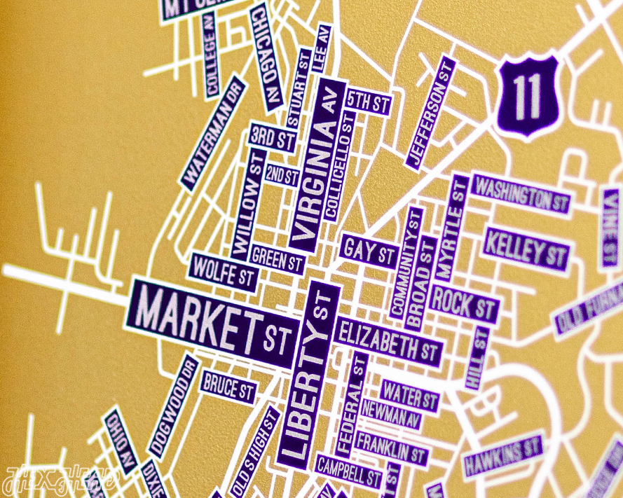 Harrisonburg, Virginia School Street Poster Single Layer Metal Wall Art
