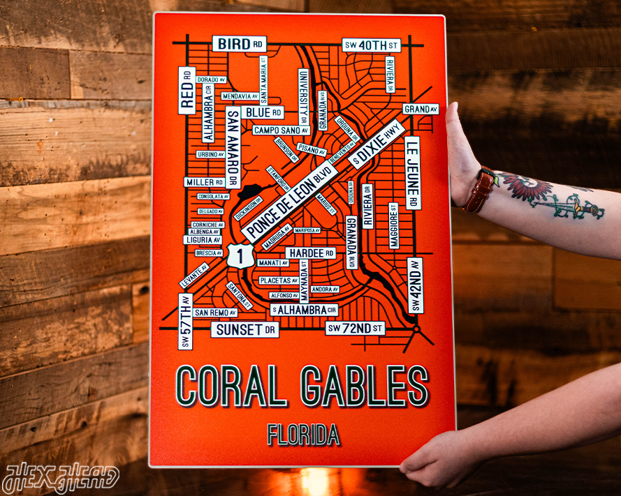 Coral Gables, Florida School Street Poster Single Layer Metal Wall Art