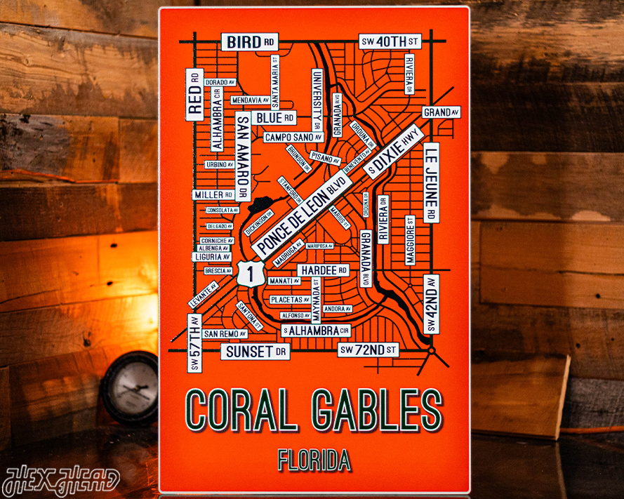 Coral Gables, Florida School Street Poster Single Layer Metal Wall Art