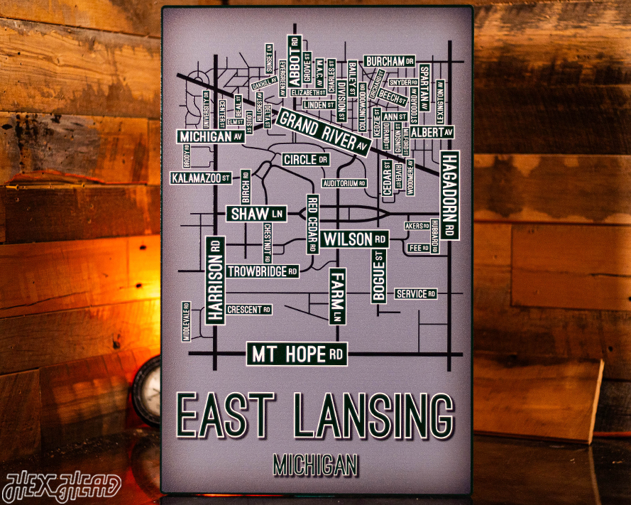 East Lansing, Michigan School Street Poster Single Layer Metal Wall Art