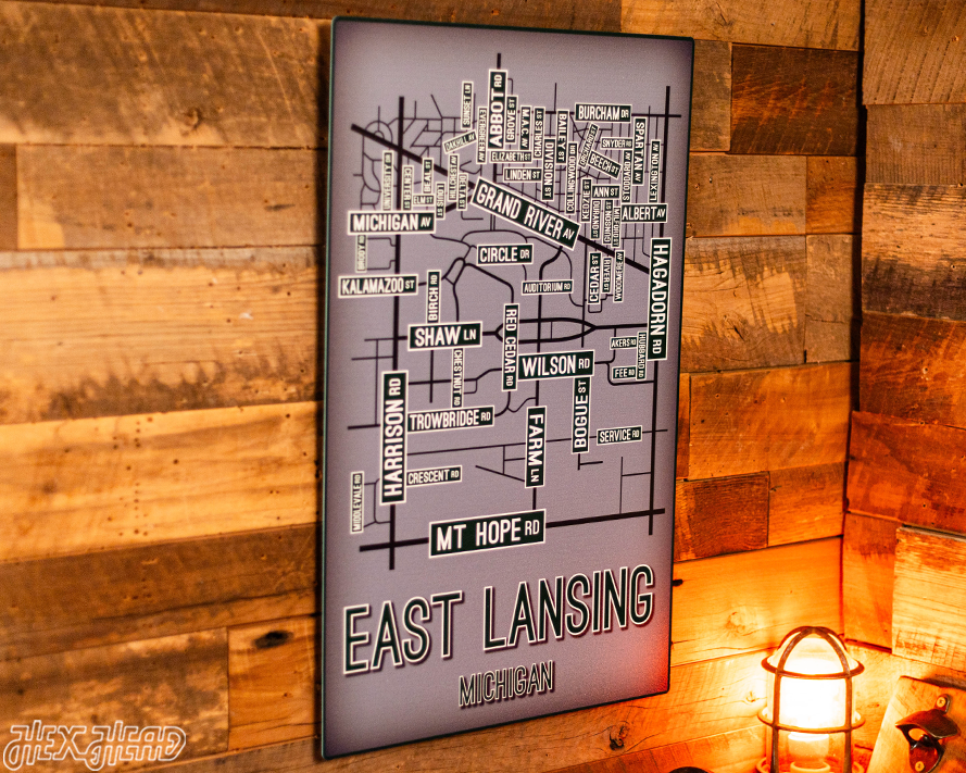 East Lansing, Michigan School Street Poster Single Layer Metal Wall Art