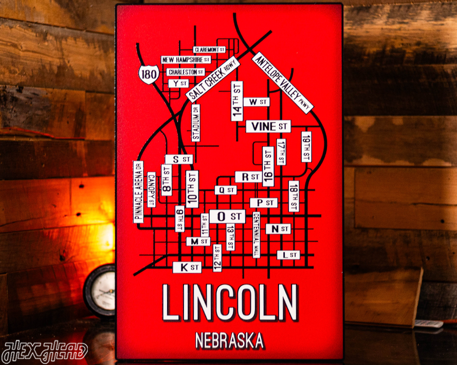 Lincoln, Nebraska School Street Poster Single Layer Metal Wall Art