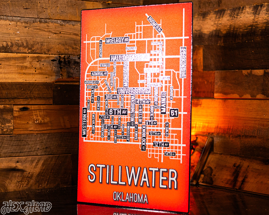 Stillwater, Oklahoma School Street Poster Single Layer Metal Wall Art