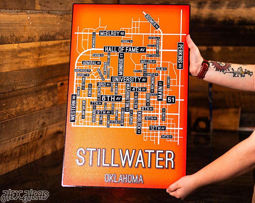Stillwater, Oklahoma School Street Poster Single Layer Metal Wall Art
