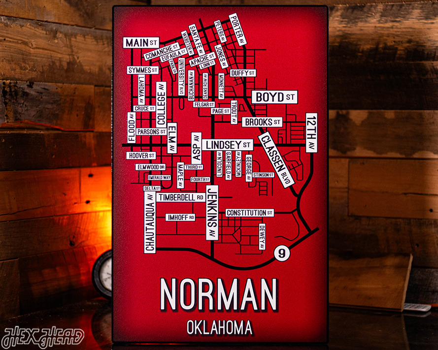 Norman, Oklahoma School Street Poster Single Layer Metal Wall Art