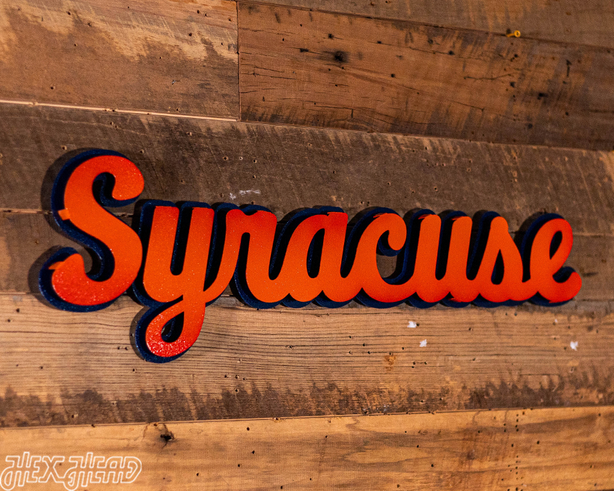 Syracuse Orange Cursive Script 3D Vintage Metal Wall Art