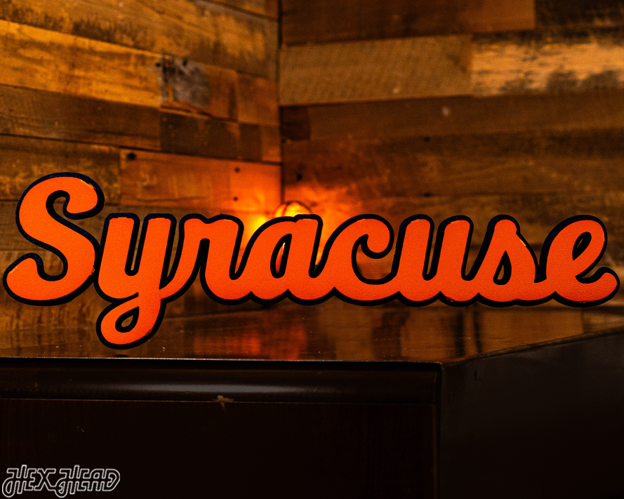 Syracuse Orange Cursive Script 3D Vintage Metal Wall Art